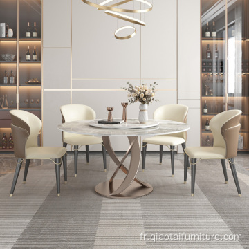 Table de salle à manger ronde en marbre de fer de luxe avec plateau tournant